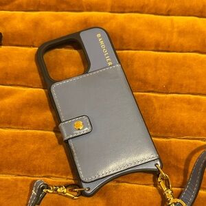 Bandolier Slate Blue Leather Crossbody Phone Wallet with Strap